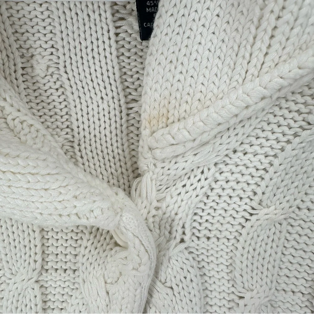 Cottage core Vintage Y2K Cable Knit Shawl Collar Sweater Cream